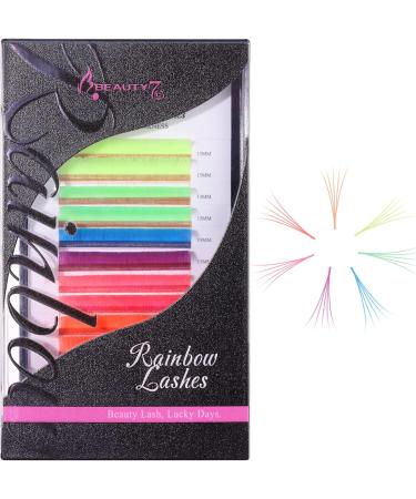 Neon Colored Easy Fan Lash Extensions D+ Curl 0.07mm Mixed Length 13mm-15mm Blue Purple Yellow Green Pink Orange and Dark Orange Rainbow Faux Mink Eyelashes Beauty7 - Buy Online on GoSupps.com