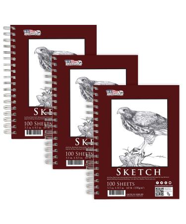 U.S. Art Supply 5.5" x 8.5" Sketch Book Pad, Pack of 3, 100 Sheets Each, 60lb (100gsm) - Spiral Bound Artist Sketching Drawing Paper Pad, Acid-Free - Graphite Colored Pencils, Charcoal - Adult Student 5.5-x-8.5-inch - Buy Online on GoSupps.com