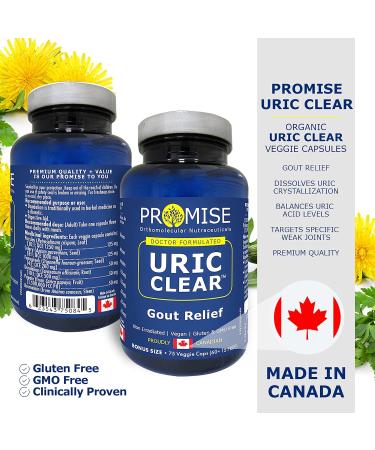 Promise Uric Clear- Uric Acid Cleanse & Gout Reducer - Joint Support Supplement with Dandelion Root Celery to Relieve Sore Stiff Joints- 75 Capsules 75 Count (Pack of 1) - Buy Online on GoSupps.com