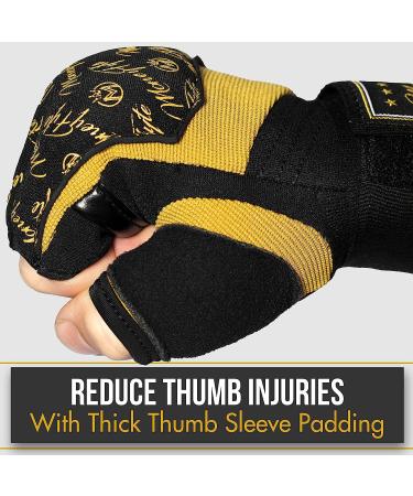 MoneyFyte Quick Gel Boxing Wraps - Knuckle and Wrist Protection for Boxing, Kickboxing, MMA - Black/Gold - S/M - Buy Online on GoSupps.com