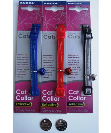 Ancol GLOSS SAFETY CLIP CAT COLLAR x 1 WITH BELL AND ENGRAVED ID TAG - PLEASE TICK GIFT MESSAGE BOX TO REQUEST COLOUR CHOICE AND ENGRAVING DETAILS