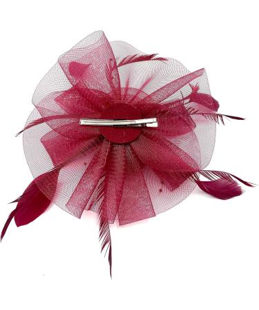 Ladies Feather Fasciantor Clip/Aliceband Hair Piece Weddings Races Royal Ascot (Burgundy) - Buy Online on GoSupps.com