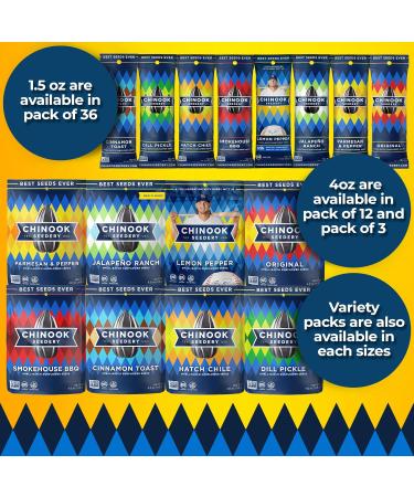 Chinook Seedery Roasted Jumbo Sunflower Seeds - Keto Snacks - Gluten Free Non GMO - 1.5oz (Pack of 36) - 6 Flavor Variety Pack - Buy Online on GoSupps.com