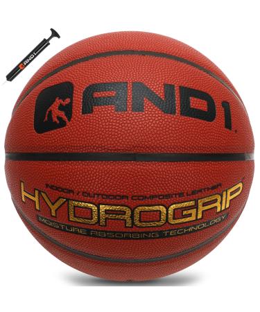 AND1 Hydrogrip Premium Composite Leather Basketball & Pump- Official Size 7 (29.5) Moisture Wicking Streetball, Made for Indoor and Outdoor Basketball Games (Orange)