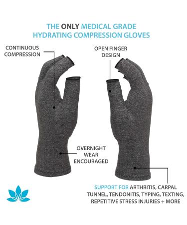Skineez Compression Gloves - Medical Grade Fingerless Design for Arthritis Carpal Tunnel & Tendonitis Relief Moisturizing Benefits One Size Gray - International Shipping Available - Buy Online on GoSupps.com