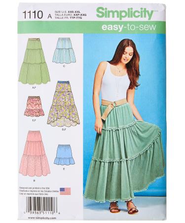 Simplicity 1110 Learn to Sew Tiered Skirt Sewing Pattern for Women, Sizes XXS-XXL