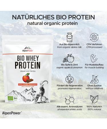 Alpenpower Bio Whey Protein Apple Strudel 500g - 100% Natural CFM Protein Powder with Organic Alpine Milk - No Additives - Buy Online on GoSupps.com