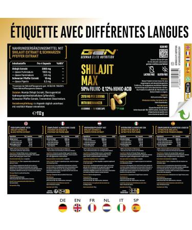  GEN GERMAN ELITE NUTRITION Mumijo Shilajit Max 180 high-dose capsules with 2000 mg per daily dose 10:1 original extract with 50% fulvic acid + 12% h - Buy Online on GoSupps.com