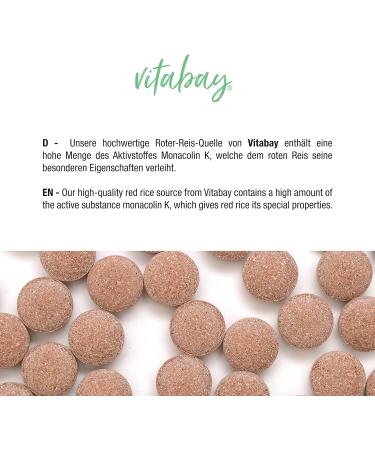 Vitabay Red Rice 600 mg - 120 Vegan Tablets with Monacolin K | High Dose Preservative-Free Made in Germany - International Shipping Available - Buy Online on GoSupps.com