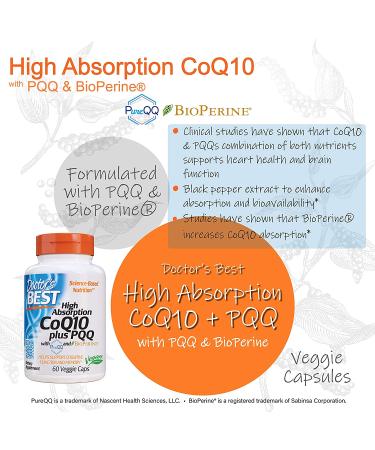 Doctor's Best High Absorption CoQ10 Plus PQQ - 60 Veggie Caps for Optimal Heart Health - Buy Online on GoSupps.com