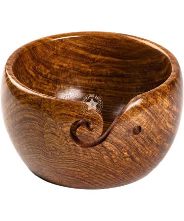 Handmade Rosewood Yarn Storage Bowl for Knitting & Crocheting by SIC | Large 7 x 4 Rosewood Yarn Holder for Winder & Hooks - Buy Online on GoSupps.com