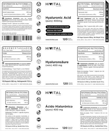 Pure Hyaluronic Acid 400mg | 120 Vegetable Capsules (4 months of treatment) | High dose concentration and bioavailability that keeps cartilage joints bones and skin healthy. - Buy Online on GoSupps.com
