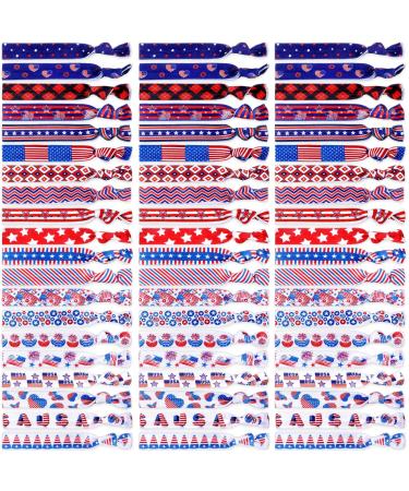 60 Pieces Patriotic Hair Ties Bulk 4th of July Hair Accessories Ribbon Hair Bands Red White Blue No Crease Hair Tie Multi Colors Hair Holders for Girls Women Hair Accessories (Flag Style)