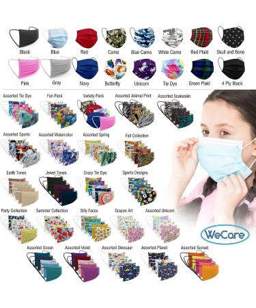 WECARE Disposable Kids Face Masks - 50 Print Masks, Individually Wrapped - Fun Pack for School & Travel - Buy Online on GoSupps.com