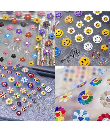 5D Sun Flower & Smiley Nail Art Stickers - 3 Sheets | Self-Adhesive Decals for Colorful Nail Decoration - Buy Online on GoSupps.com
