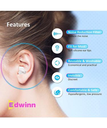 Edwinn Ear Plugs - 3 Pairs Invisible Noise Cancelling Ear Plugs for High Fidelity Hearing Protection - Ideal for Concerts, Raves, Motorcycles, Work - White - Buy Online on GoSupps.com