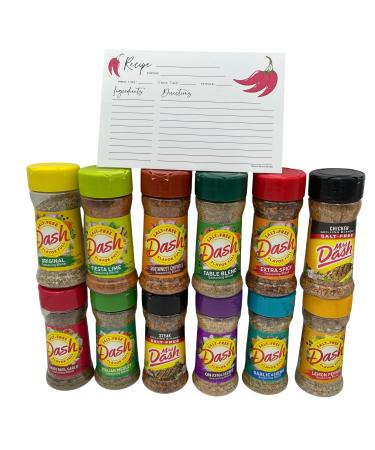 Mrs. Dash Salt Free Seasoning Blends Variety Bundle Pack - 12 Flavor Variety With June Street Market Blank Recipe Card