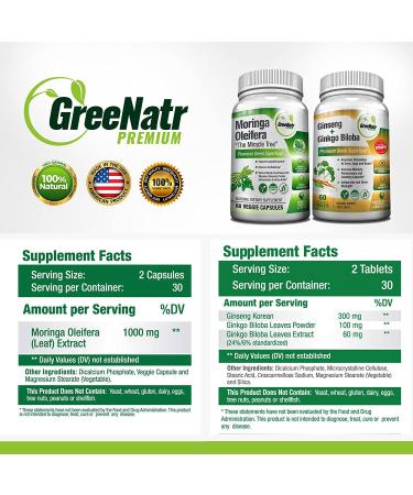 Focus + Energy Bundle | Panax Ginseng & Ginkgo Biloba Tablets + Moringa Oleifera Capsules - Non-GMO Superfood for Energy and Brain Function - Buy Online on GoSupps.com