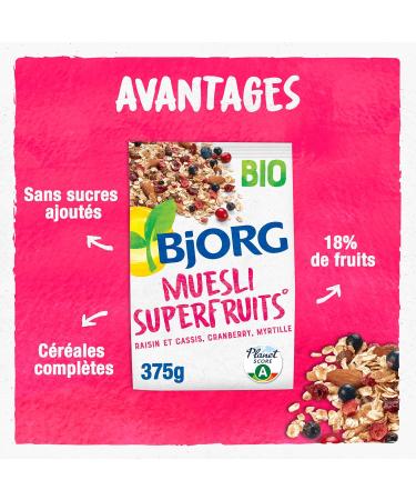 BJORG - Organic Superfruit Muesli - Raisins Blackcurrants Blueberries Cranberries - No Added Sugar - 375 g - Buy Online on GoSupps.com