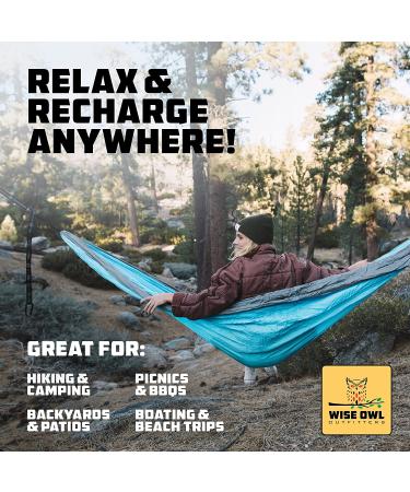 Wise Owl Outfitters Camping Hammock - Portable Double Hammock with Tree Straps Black & Grey - Ideal for Outdoor and Indoor Use - Buy Online on GoSupps.com