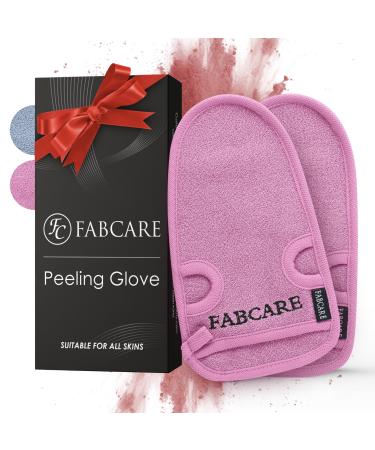 Fabcare premium peeling glove face peeling sponge 2 pieces - peeling glove for body & face - exfoliating gloves for peeling & body scrub - suction cups & ebook - dermatest very good 2 pieces pink