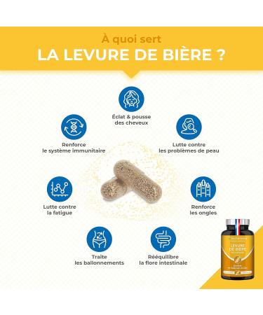 Active Beer Yeast - Nutritional Supplement for Hair Nails & Skin - Enriched with Zinc & Selenium - Facilitates Transit - 90 Vegan Capsules - Nutrimea - Made in France - Buy Online on GoSupps.com