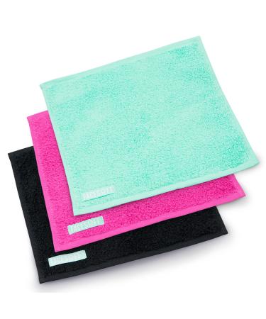 FACESOFT 3 Pack Mini Sweat Workout Towels - Super Soft and Absorbent - Black Pink Blue - Eco-Friendly 100% Cotton Yoga Towel Workout Towel 10x9 inches