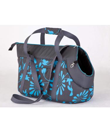 PillowPrim Dog Bag Carrier for Small and Medium Dog Puppy Cat for Walking - Size SL - 26 90 Blue Flowers