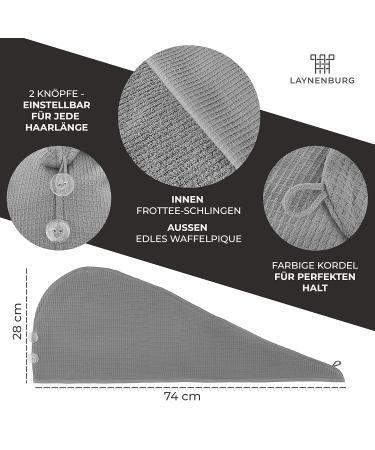 Laynenburg Premium Waffelpique Haarurban - 100% Cotton Quick-Drying Turban Towel for Short & Long Hair - Gray Hair Towel with 2 Buttons - 1 Piece - Buy Online on GoSupps.com