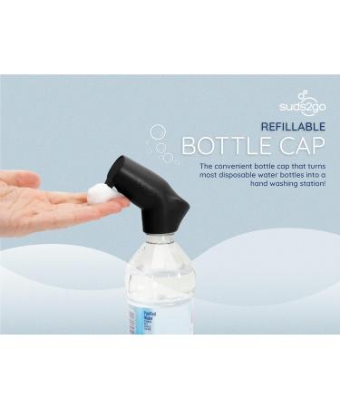 Suds2Go Refillable Caps 2 Pack - Transform Disposable Bottles into Hand Washing Station - Includes Soap Reservoir - Portable and Convenient - Black - Buy Online on GoSupps.com