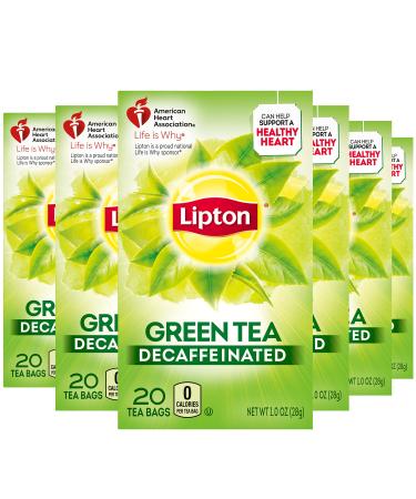 Lipton Decaffeinated Tea Bags For a Hot Tea or Iced Tea Beverage Green Tea Can Help Support a Healthy Heart 20 ct Pack of 6 20 Count (Pack of 6)