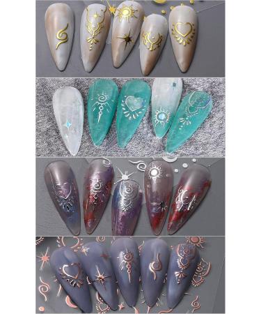 CHANGAR 8 Sheets Moon Star Nail Stickers for Nail Art Sun Totem Nail Decals Holographic Laser Gold Silver Nail Stickers Boho Sun Stars Moon Heart Nail Art Designs Decals for Women Nail Decora - Buy Online on GoSupps.com