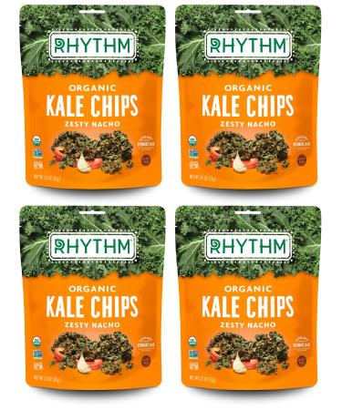 Rhythm Superfoods Kale Chips Zesty Nacho Organic and Non-GMO 2.0 Oz (Pack of 4) Vegan/Gluten-Free Superfood Snacks Zesty Nacho 2 Ounce (Pack of 4)