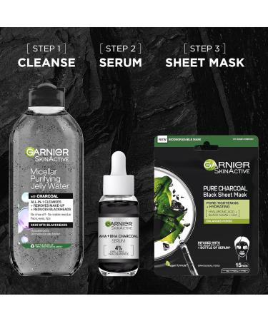 Garnier's Ultimate Charcoal Gift Set for Face with Serum Face Mask and Micellar Purifying Jelly Water to Reduce Imperfections Approved by Cruelty Free International Vegan - Buy Online on GoSupps.com