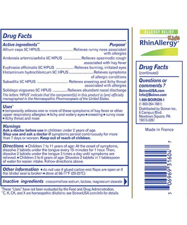 Boiron Kids RhinAllergy - Allergy Relief Tablets | 60 Quick-Dissolving | Fast & Effective - Buy Online on GoSupps.com