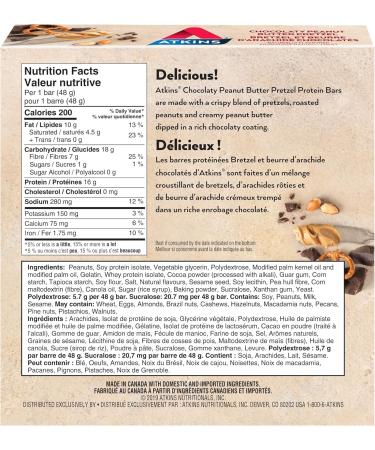 Atkins Protein Bars - Chocolaty Peanut Butter Pretzel Low Sugar Keto Friendly High Protein High Fibre 1g Sugar 4g Carbs 5ct - Buy Online on GoSupps.com