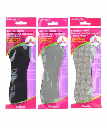Assured Womens High Heel Insoles-3 Pack (Tile Print/Black/Grey 3 Pack) Tile Print/Black/Grey 3 Pack
