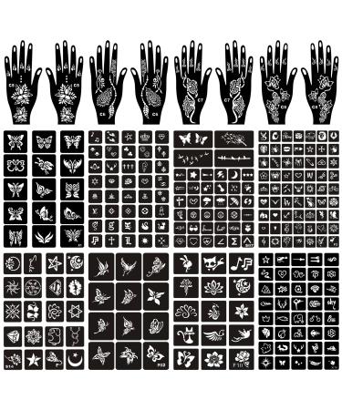 16 Sheets Henna Tattoo Stencils Kit Reusable for Women Girls and Kids 150+ PCS Tattoo Templates Temporary Indian Arabian Glitter Airbrush Tattoo Stencils for Face Body Paint DIY