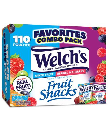 Welch's Fruit Snacks Mixed Fruit & Berries 'n Cherries Bulk Variety Pack Gluten Free 0.9 oz Individual Single Serve Bags (Pack of 110)