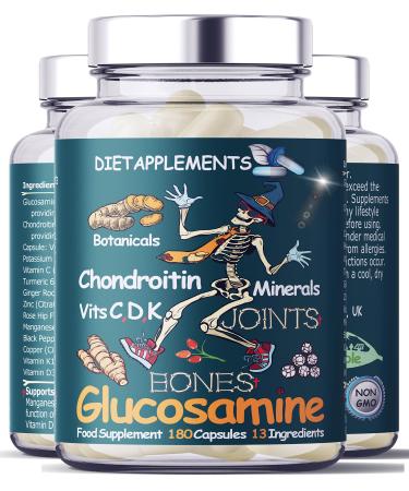 Glucosamine & Chondroitin complex 180 High Strength Capsules Turmeric Ginger Black Pepper Rosehip Vitamin C Vitamins D & Vitamin K Zinc Manganese and Copper & Potassium for bones and joints