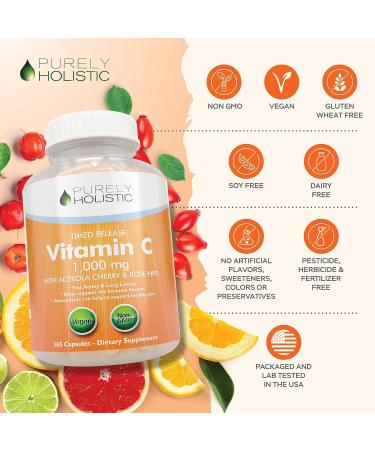 Purely Holistic Vitamin C 1000mg + Organic Turmeric Curcumin 700mg & Bioperine - 365 + 120 Capsules - Vegan Bundle - with Rosehip & Acerola Cherry - Made in USA - Buy Online on GoSupps.com