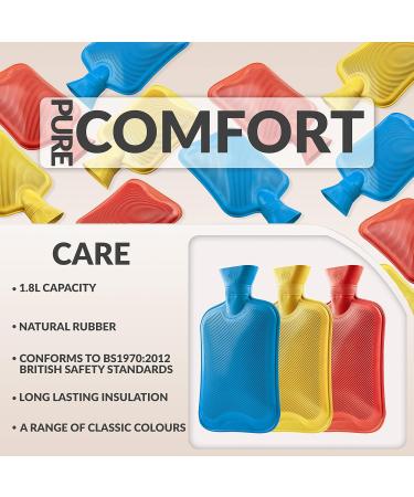 Durable 1.8L Heat Bottles - 2 & 3 Pack Natural Rubber Hot Water Bottles for Kids & Adults (Blue/Red/Yellow) - International Shipping Available - Buy Online on GoSupps.com