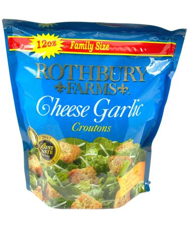 Rothbury Farms Seasoned Cheese Garlic Croutons, Family Size (2 pack) 12 Ounces each 12.0 Ounce (Pack of 2)