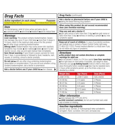 Dr. Kids Children s Pain and Fever Chewable Gels Pain Relief and Fever Reducer for Kids Ages 2 11 80 mg Chewable Acetaminophen for Headache Sore Throat Cold & Flu Pineapple Flavor 26 Count - Buy Online on GoSupps.com