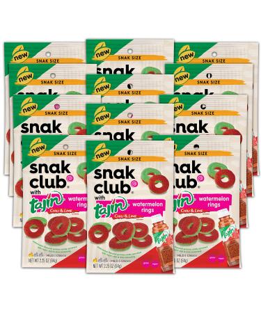Snak Club Tajin Watermelon Rings, Chili & Lime Gummy Snacks, Mild in Heat Bold in Flavor, Gluten-Free Snack, 2.25oz, 12 Count Tajin Watermelon Rings 2.25 Ounce (Pack of 12)