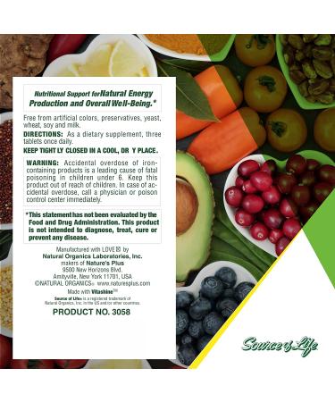 Nature's Plus Source of Life Multi-Vitamin & Mineral Supplement - 180 Tablets with Whole Food Concentrates - Buy Online on GoSupps.com