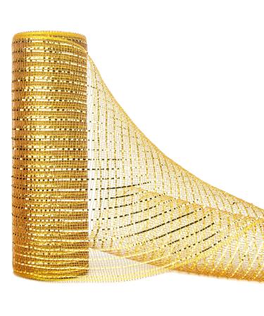 Ribbli Gold Metallic Mesh Ribbon 10 inch x 30 feet(10Yard)  Gold with Gold Wide Foil  Christmas Ribbon for Wreath Swags and Christmas Tree Decoration Gold/Wide Gold Foil