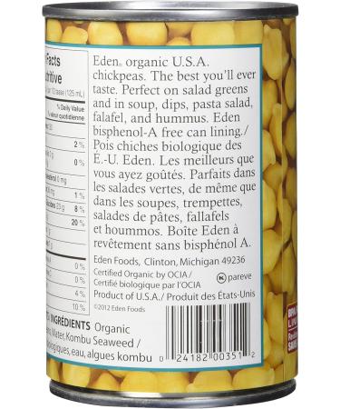Eden Foods Organic Whole Canned Beans-Garbanzo (Chick Peas) Beans 398ml 12-Count - Buy Online on GoSupps.com