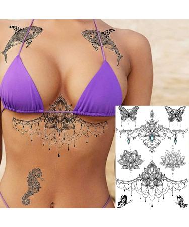 EGMBGM 28 Sheets Tribal Black Temporary Tattoos for Women - Waterproof Fake Tattoos with Owl, Elephant, Ganesha, Lace, Indian Bohemia Lotus Mandala Flower Designs - Underboob, Boobs, Moon Neck Tattoo Stickers for Adults - Buy Online on GoSupps.com