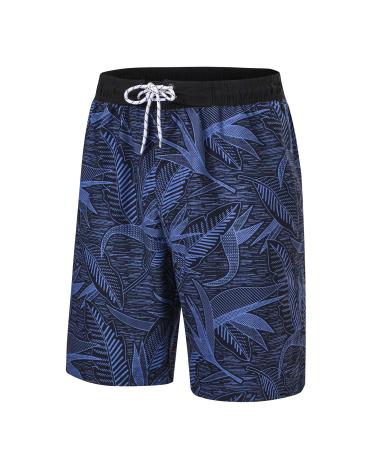 Men's swimming trunks long fast -drying board shorts beach surf board shorts short beach trousers sports pants with mesh lining quick -drying with zip pocket black XL